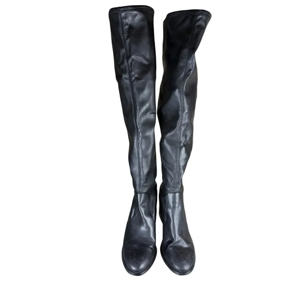Steve Madden Black Faux Leather Over The Knee Stretch Sock Boots Size 10